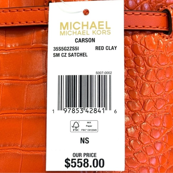 Michael Kors Carson Small Crocodile Embossed Satchel Bag Red Clay - Picture 11 of 11